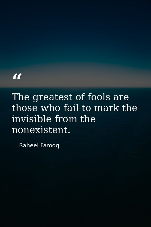 The greatest of fools are those who fail to mark the invisible from the nonexistent. — Raheel Farooq