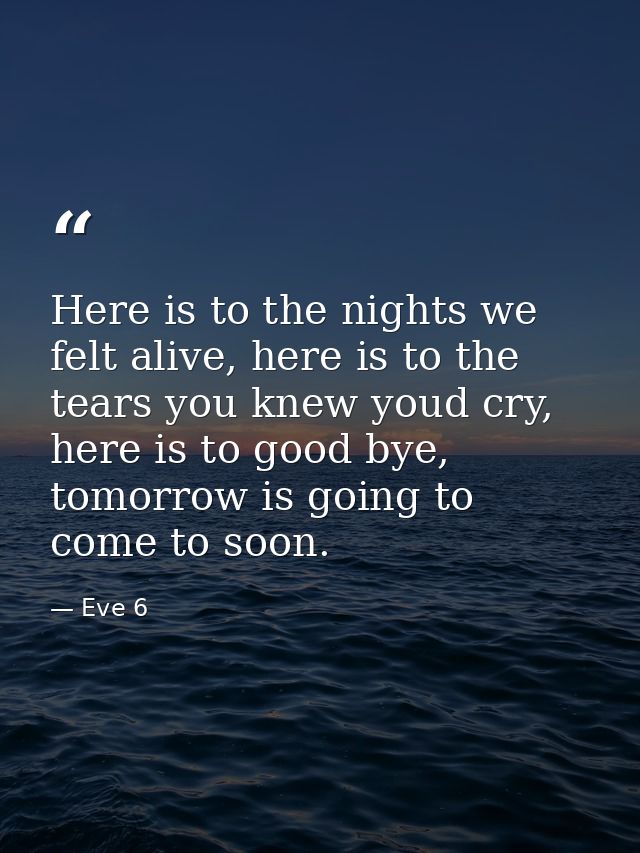 Here is to the nights we felt alive, here is to the tears you knew youd cry, here is to good bye, tomorrow is going to c — Eve 6