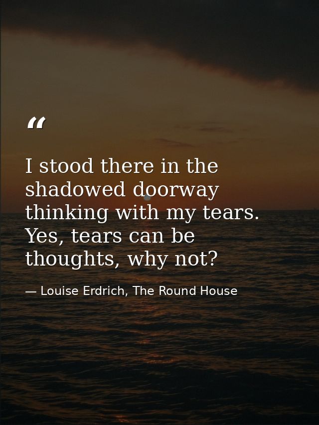 I stood there in the shadowed doorway thinking with my tears. Yes, tears can be thoughts, why not? — Louise Erdrich, The Round House