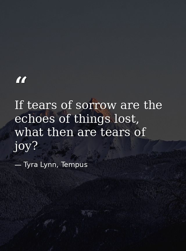 If tears of sorrow are the echoes of things lost, what then are tears of joy? — Tyra Lynn, Tempus
