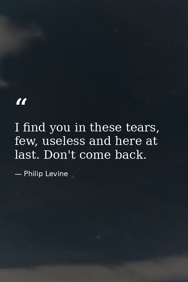 I find you in these tears, few, useless and here at last. Don't come back. — Philip Levine