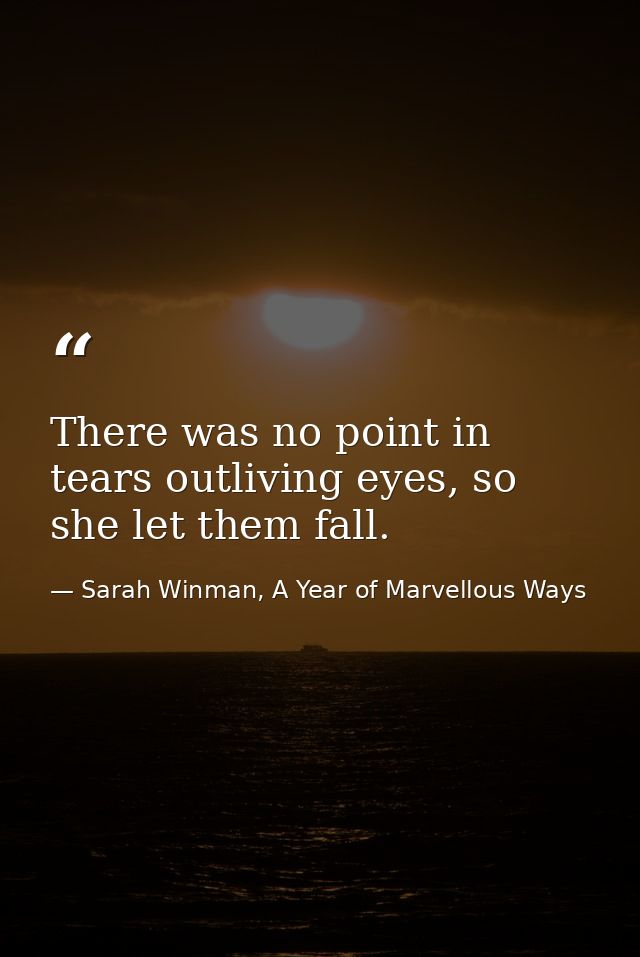 There was no point in tears outliving eyes, so she let them fall. — Sarah Winman, A Year of Marvellous Ways
