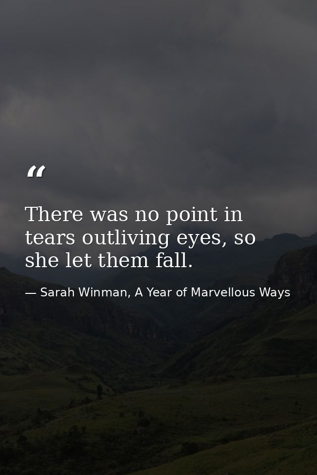 There was no point in tears outliving eyes, so she let them fall. — Sarah Winman, A Year of Marvellous Ways
