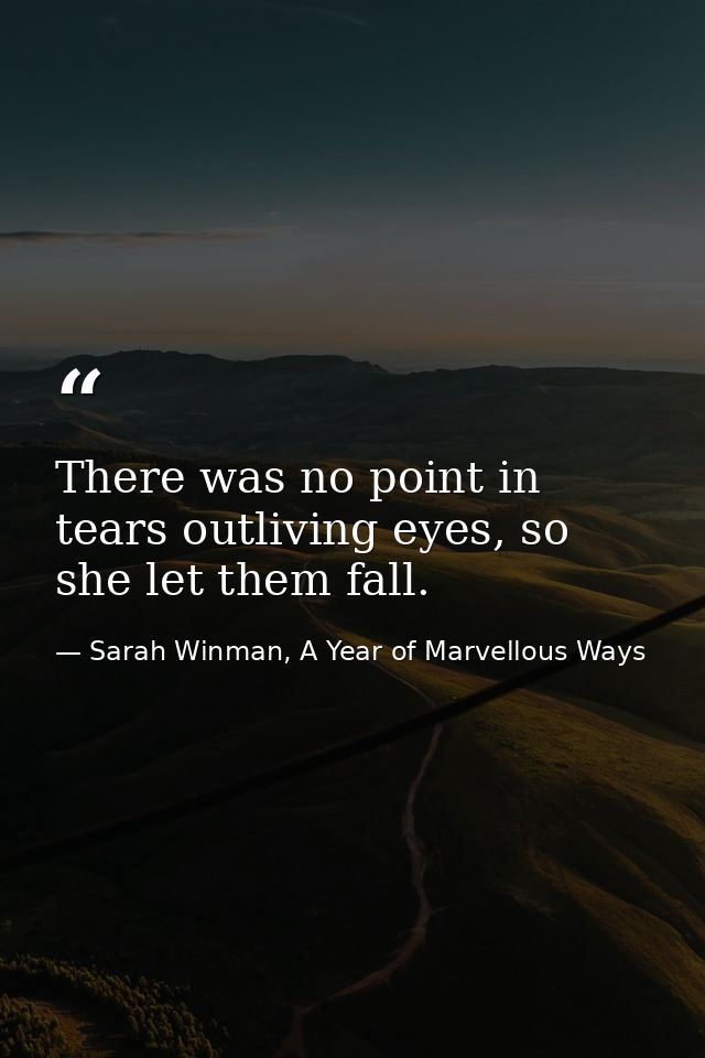 There was no point in tears outliving eyes, so she let them fall. — Sarah Winman, A Year of Marvellous Ways