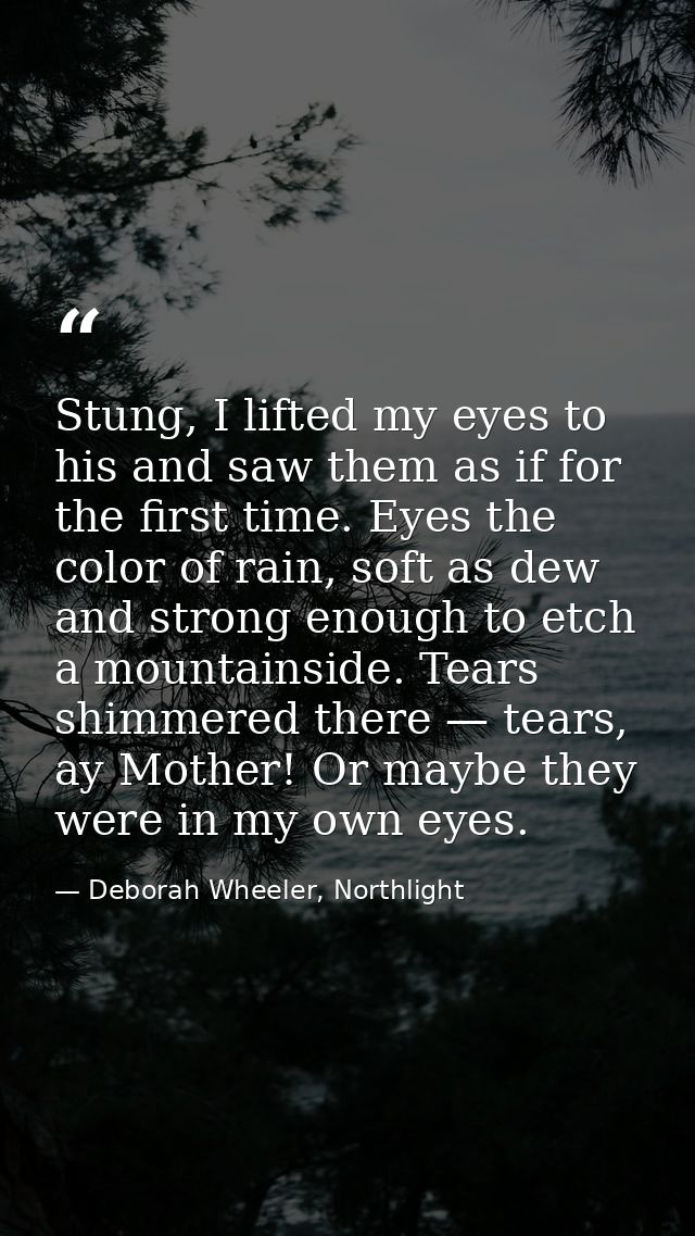 Stung, I lifted my eyes to his and saw them as if for the first time. Eyes the color of rain, soft as dew and strong eno — Deborah Wheeler, Northlight