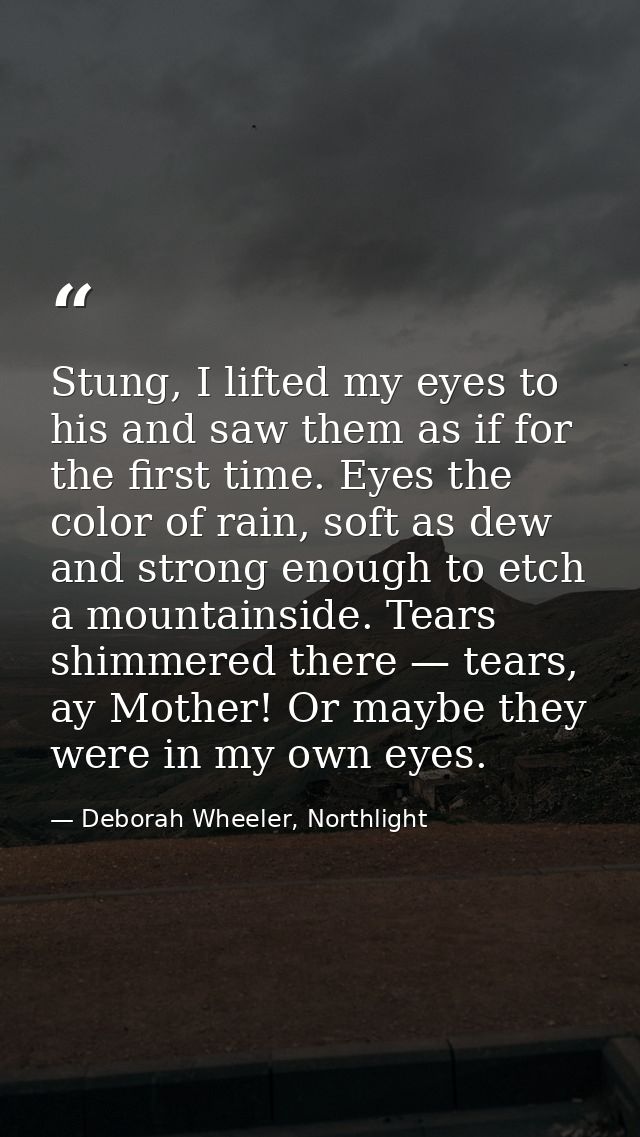 Stung, I lifted my eyes to his and saw them as if for the first time. Eyes the color of rain, soft as dew and strong eno — Deborah Wheeler, Northlight