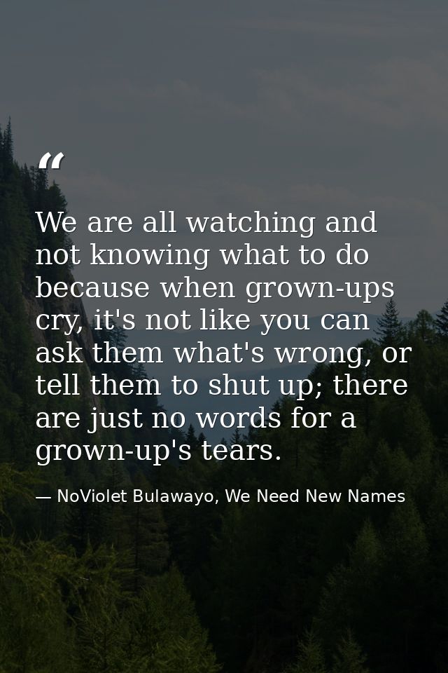 We are all watching and not knowing what to do because when grown-ups cry, it's not like you can ask them what's wrong,  — NoViolet Bulawayo, We Need New Names
