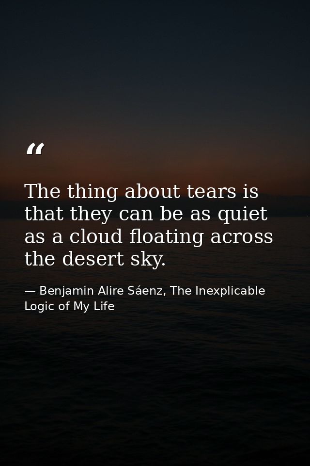 The thing about tears is that they can be as quiet as a cloud floating across the desert sky. — Benjamin Alire Sáenz, The Inexplicable Logic of My Life