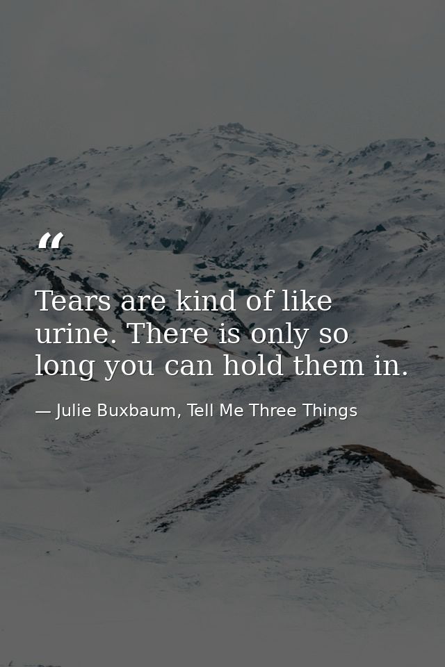 Tears are kind of like urine. There is only so long you can hold them in. — Julie Buxbaum, Tell Me Three Things