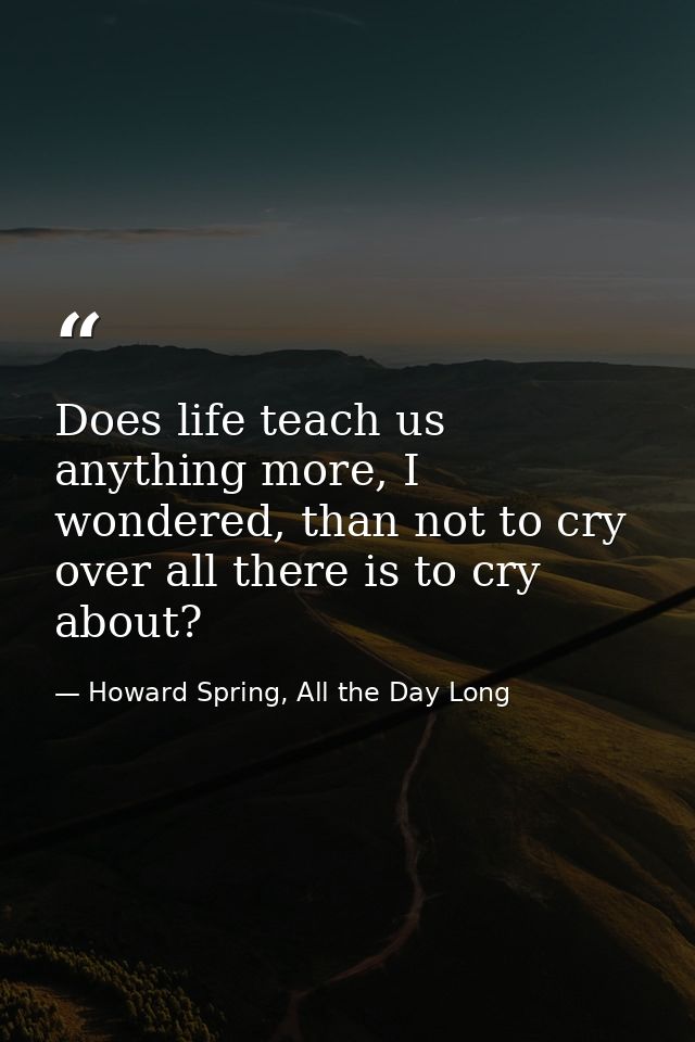 Does life teach us anything more, I wondered, than not to cry over all there is to cry about? — Howard Spring, All the Day Long