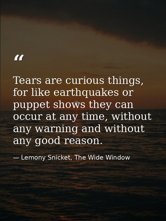 Tears are curious things, for like earthquakes or puppet shows they can occur at any time, without any warning and witho — Lemony Snicket, The Wide Window