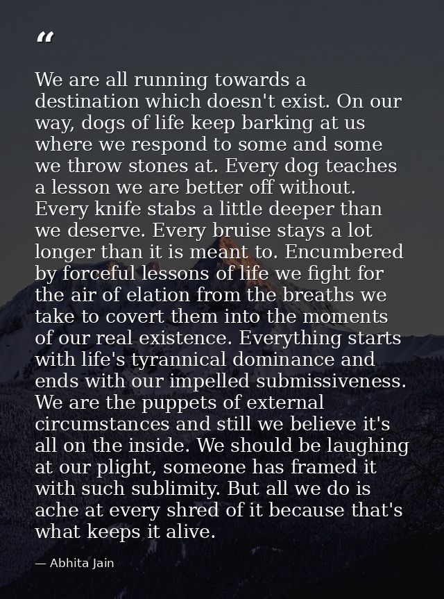 We are all running towards a destination which doesn't exist. On our way, dogs of life keep barking at us where we respo — Abhita Jain