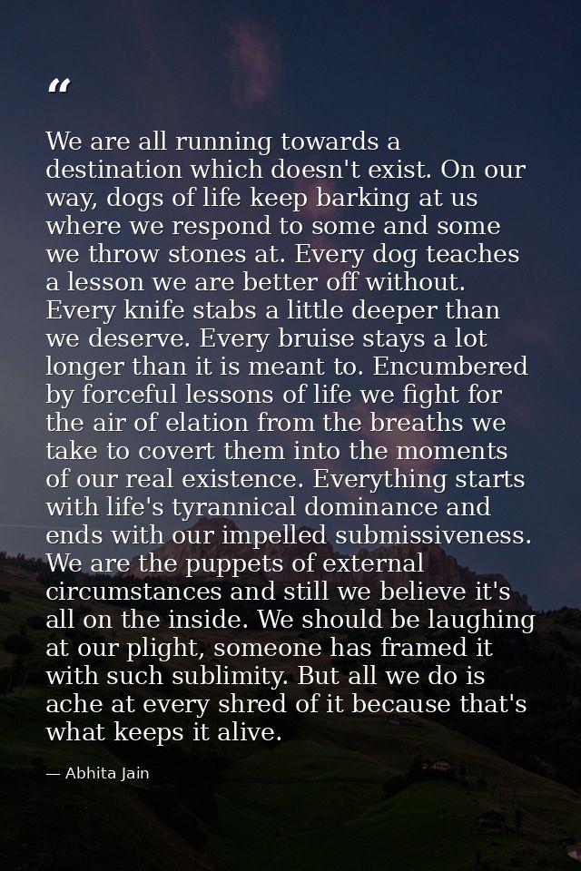 We are all running towards a destination which doesn't exist. On our way, dogs of life keep barking at us where we respo — Abhita Jain
