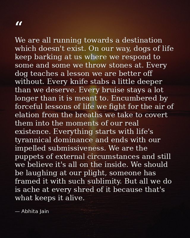 We are all running towards a destination which doesn't exist. On our way, dogs of life keep barking at us where we respo — Abhita Jain