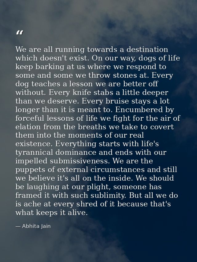 We are all running towards a destination which doesn't exist. On our way, dogs of life keep barking at us where we respo — Abhita Jain