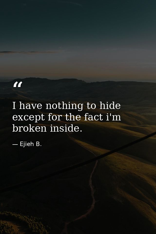 I have nothing to hide except for the fact i'm broken inside. — Ejieh B.