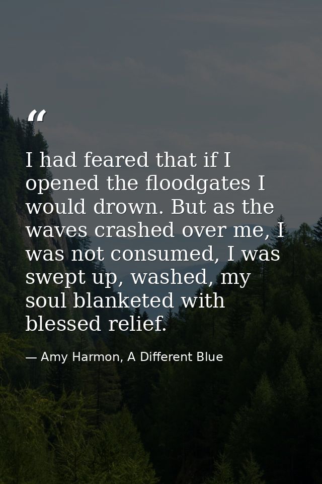 I had feared that if I opened the floodgates I would drown. But as the waves crashed over me, I was not consumed, I was  — Amy Harmon, A Different Blue