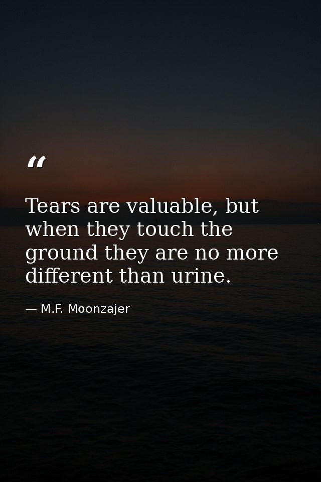 Tears are valuable, but when they touch the ground they are no more different than urine. — M.F. Moonzajer