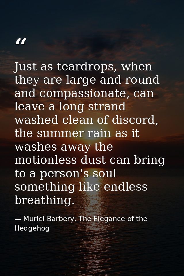 Just as teardrops, when they are large and round and compassionate, can leave a long strand washed clean of discord, the — Muriel Barbery, The Elegance of the Hedgehog