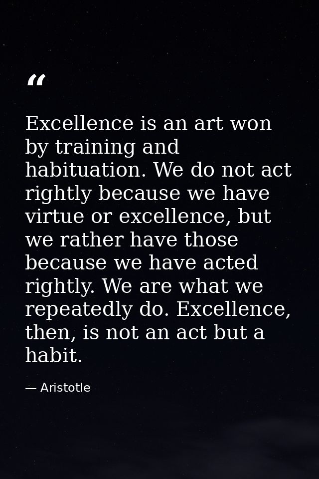 Excellence is an art won by training and habituation. We do not act rightly because we have virtue or excellence, but we — Aristotle