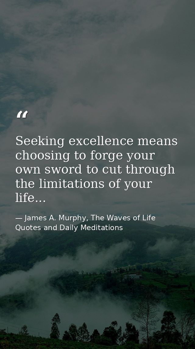 Seeking excellence means choosing to forge your own sword to cut through the limitations of your life... — James A. Murphy, The Waves of Life Quotes and Daily Meditations