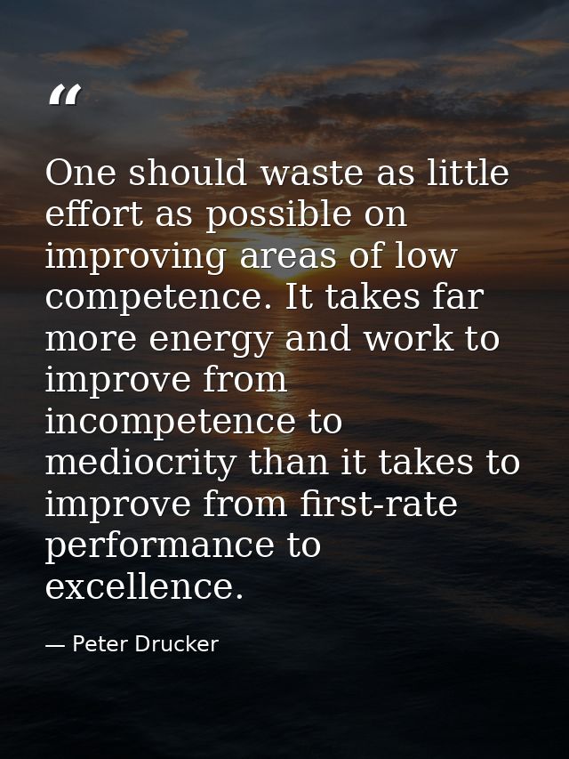 One should waste as little effort as possible on improving areas of low competence. It takes far more energy and work to — Peter Drucker