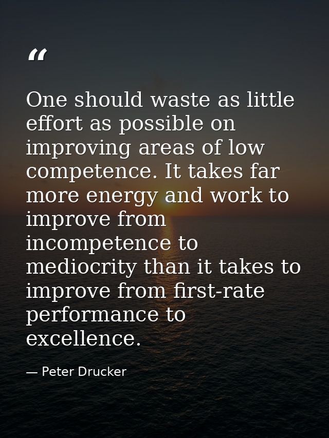 One should waste as little effort as possible on improving areas of low competence. It takes far more energy and work to — Peter Drucker