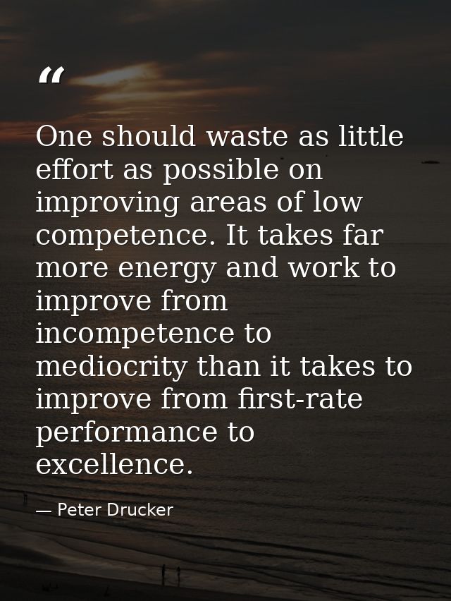 One should waste as little effort as possible on improving areas of low competence. It takes far more energy and work to — Peter Drucker