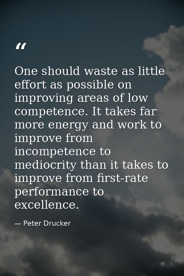 One should waste as little effort as possible on improving areas of low competence. It takes far more energy and work to — Peter Drucker