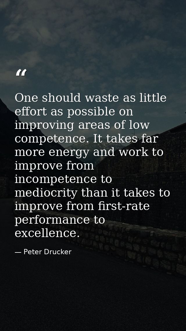 One should waste as little effort as possible on improving areas of low competence. It takes far more energy and work to — Peter Drucker