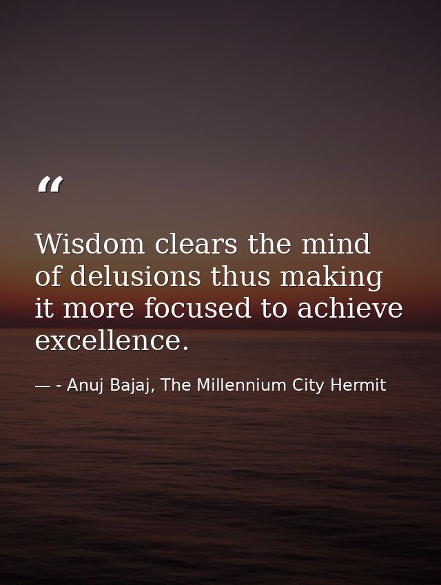 Wisdom clears the mind of delusions thus making it more focused to achieve excellence. — - Anuj Bajaj, The Millennium City Hermit