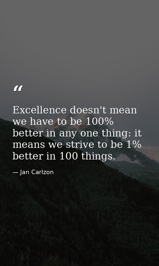 Excellence doesn't mean we have to be 100% better in any one thing: it means we strive to be 1% better in 100 things. — Jan Carlzon