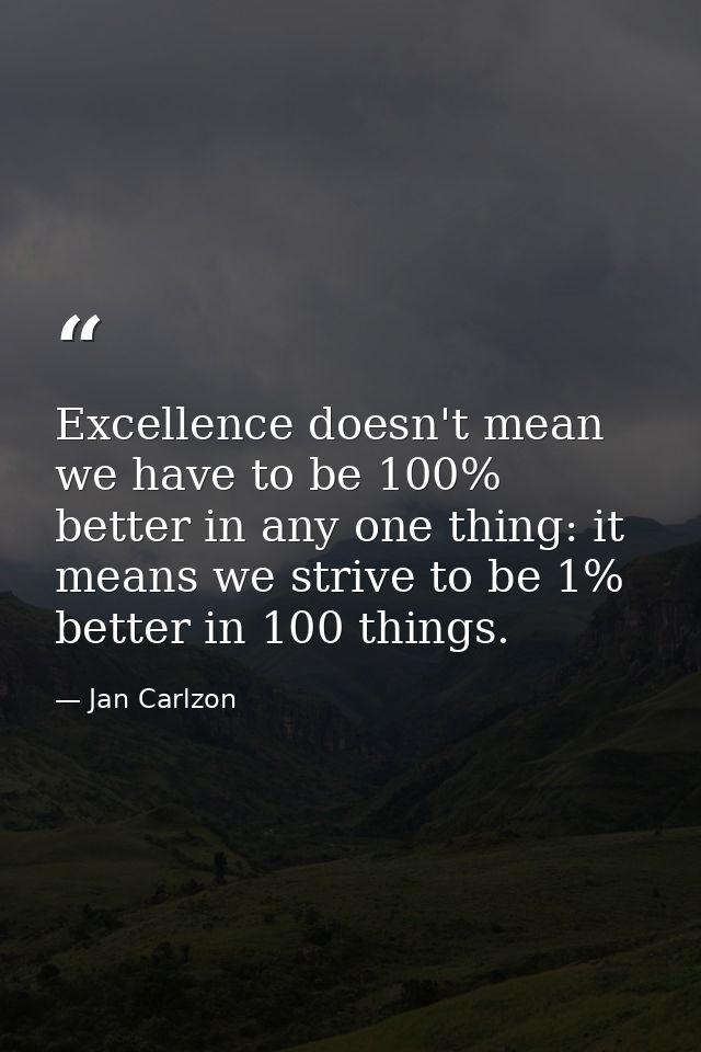 Excellence doesn't mean we have to be 100% better in any one thing: it means we strive to be 1% better in 100 things. — Jan Carlzon