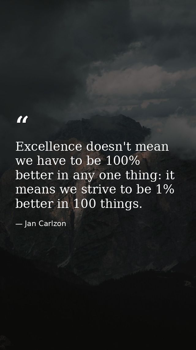 Excellence doesn't mean we have to be 100% better in any one thing: it means we strive to be 1% better in 100 things. — Jan Carlzon