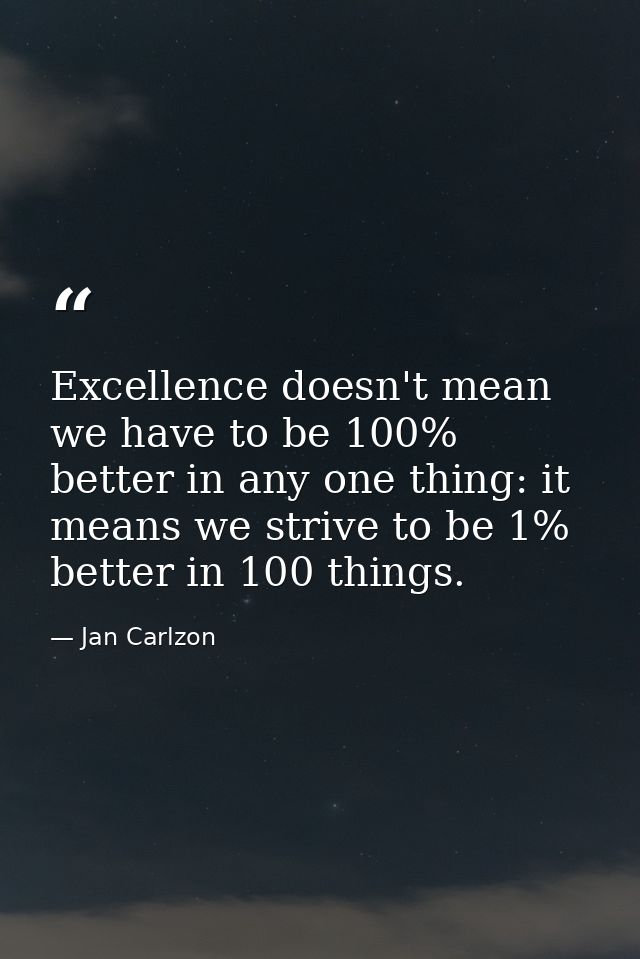 Excellence doesn't mean we have to be 100% better in any one thing: it means we strive to be 1% better in 100 things. — Jan Carlzon