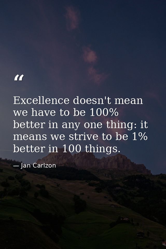 Excellence doesn't mean we have to be 100% better in any one thing: it means we strive to be 1% better in 100 things. — Jan Carlzon