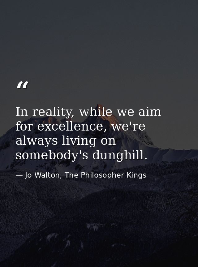 In reality, while we aim for excellence, we're always living on somebody's dunghill. — Jo Walton, The Philosopher Kings