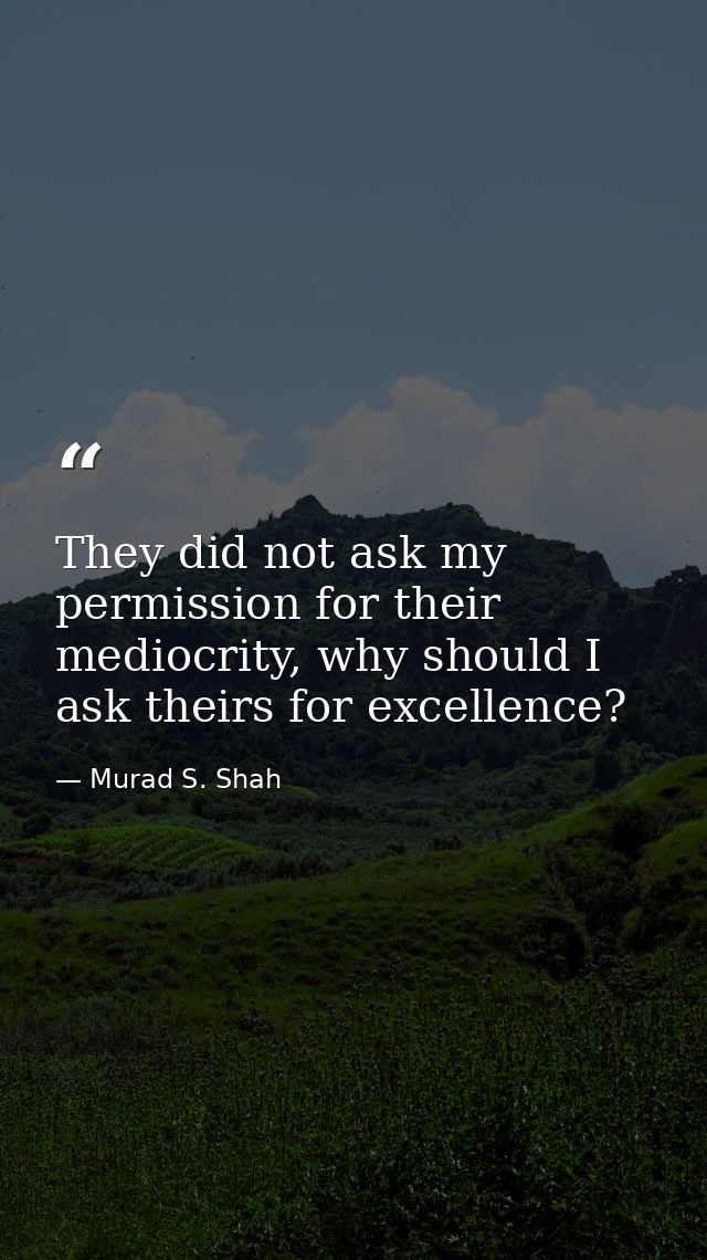 They did not ask my permission for their mediocrity, why should I ask theirs for excellence? — Murad S. Shah