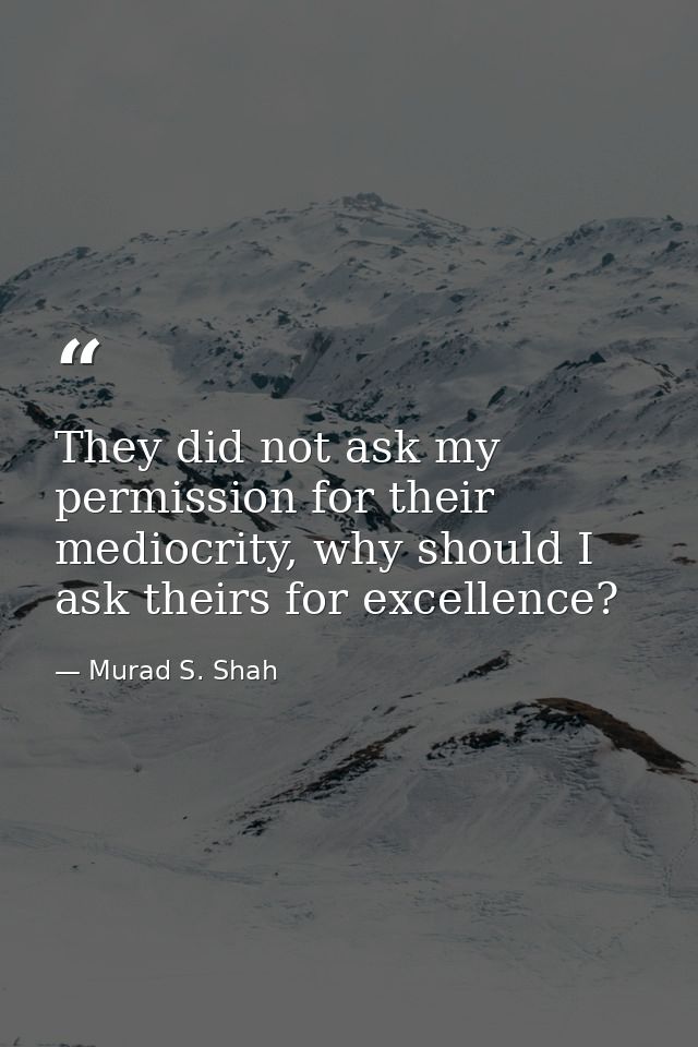 They did not ask my permission for their mediocrity, why should I ask theirs for excellence? — Murad S. Shah