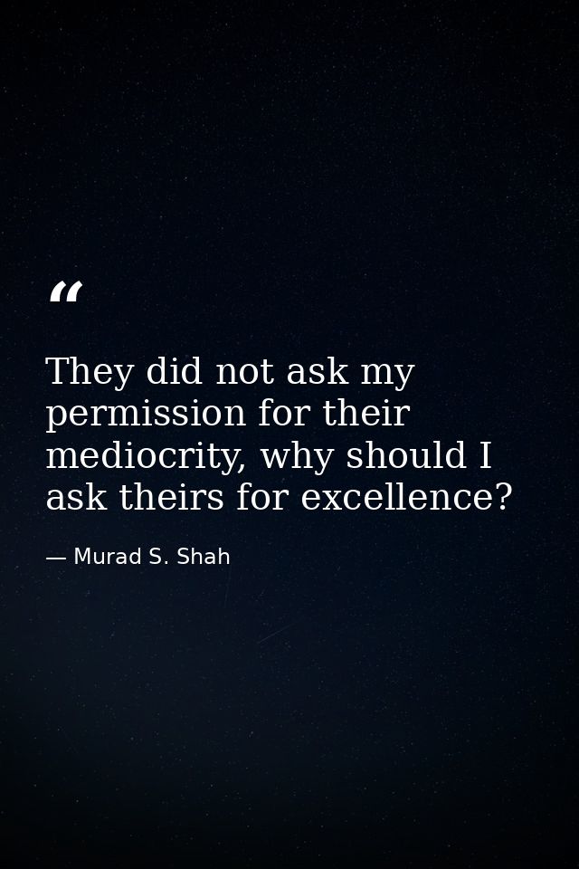 They did not ask my permission for their mediocrity, why should I ask theirs for excellence? — Murad S. Shah