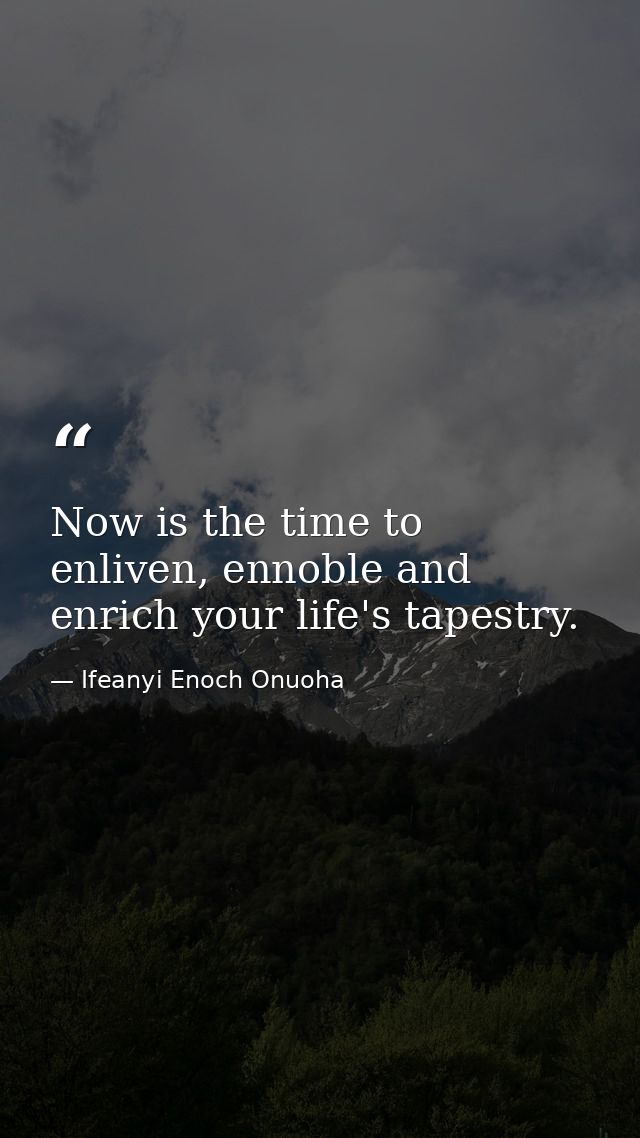Now is the time to enliven, ennoble and enrich your life's tapestry. — Ifeanyi Enoch Onuoha