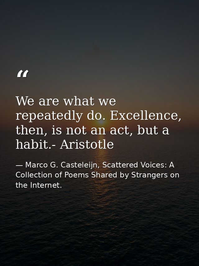 We are what we repeatedly do. Excellence, then, is not an act, but a habit.- Aristotle — Marco G. Casteleijn, Scattered Voices: A Collection of Poems Shared by Strangers on the Internet.