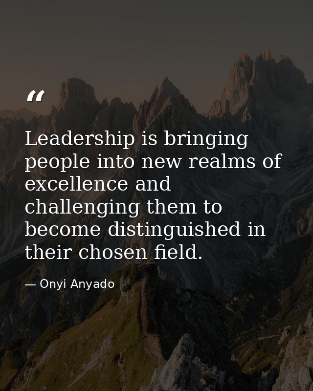 Leadership is bringing people into new realms of excellence and challenging them to become distinguished in their chosen — Onyi Anyado