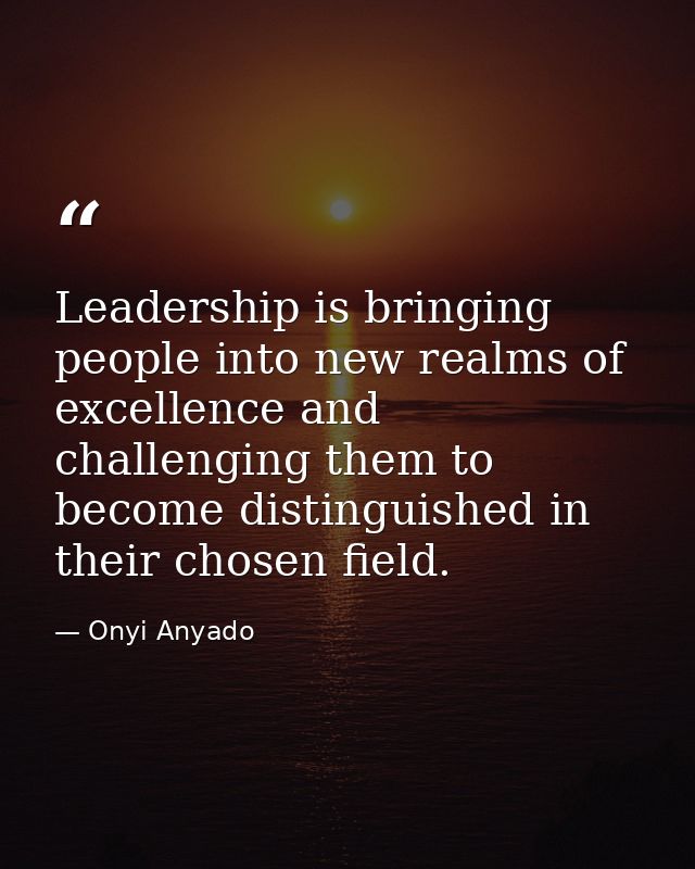 Leadership is bringing people into new realms of excellence and challenging them to become distinguished in their chosen — Onyi Anyado