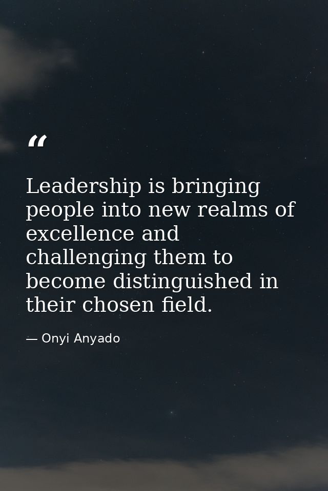 Leadership is bringing people into new realms of excellence and challenging them to become distinguished in their chosen — Onyi Anyado