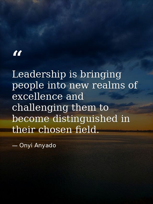 Leadership is bringing people into new realms of excellence and challenging them to become distinguished in their chosen — Onyi Anyado