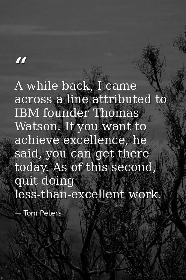 A while back, I came across a line attributed to IBM founder Thomas Watson. If you want to achieve excellence, he said,  — Tom Peters