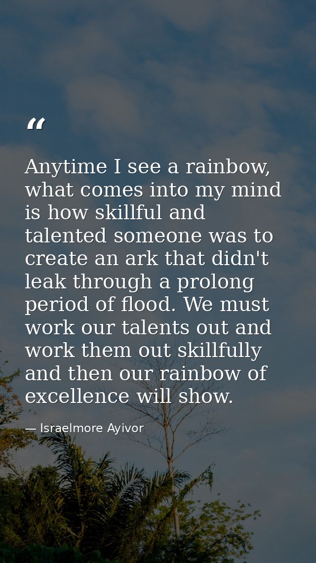 Anytime I see a rainbow, what comes into my mind is how skillful and talented someone was to create an ark that didn't l — Israelmore Ayivor