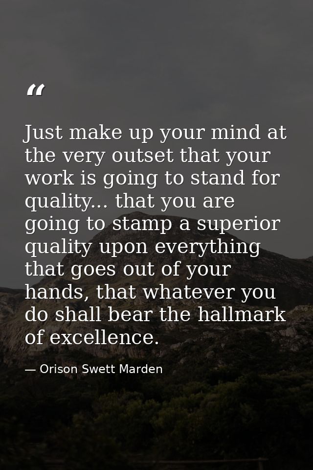 Just make up your mind at the very outset that your work is going to stand for quality... that you are going to stamp a  — Orison Swett Marden