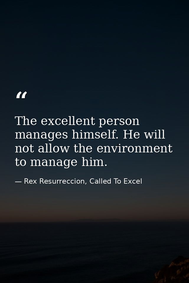 The excellent person manages himself. He will not allow the environment to manage him. — Rex Resurreccion, Called To Excel